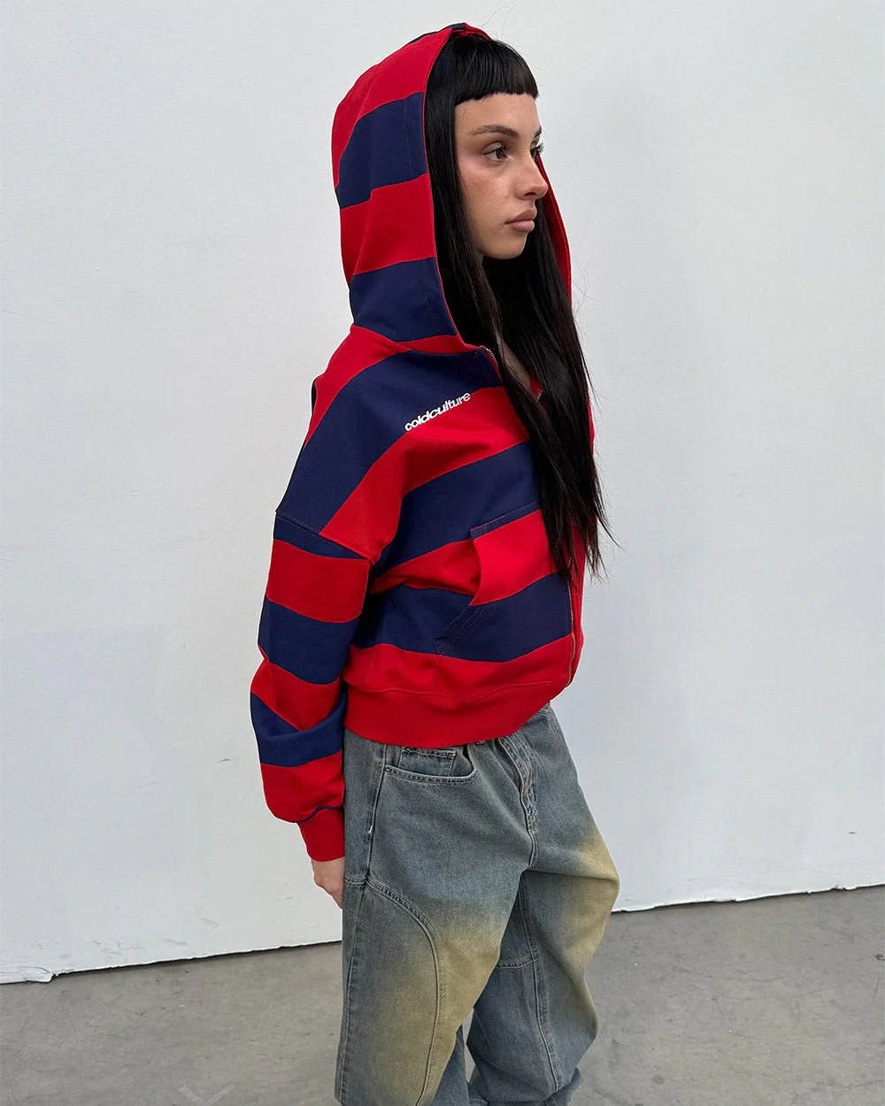 BARNA ZIP HOODIE RED & DAR BLUE - Image 7