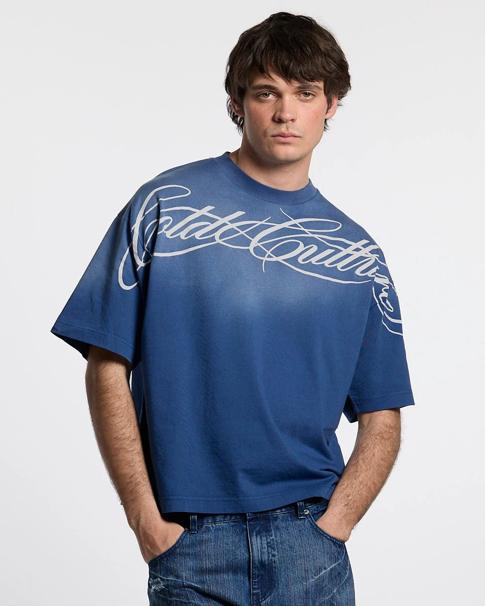 CROSSED SCRIPT TEE BLUE - Image 3