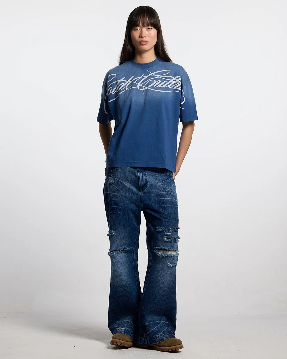 CROSSED SCRIPT TEE BLUE - Image 6