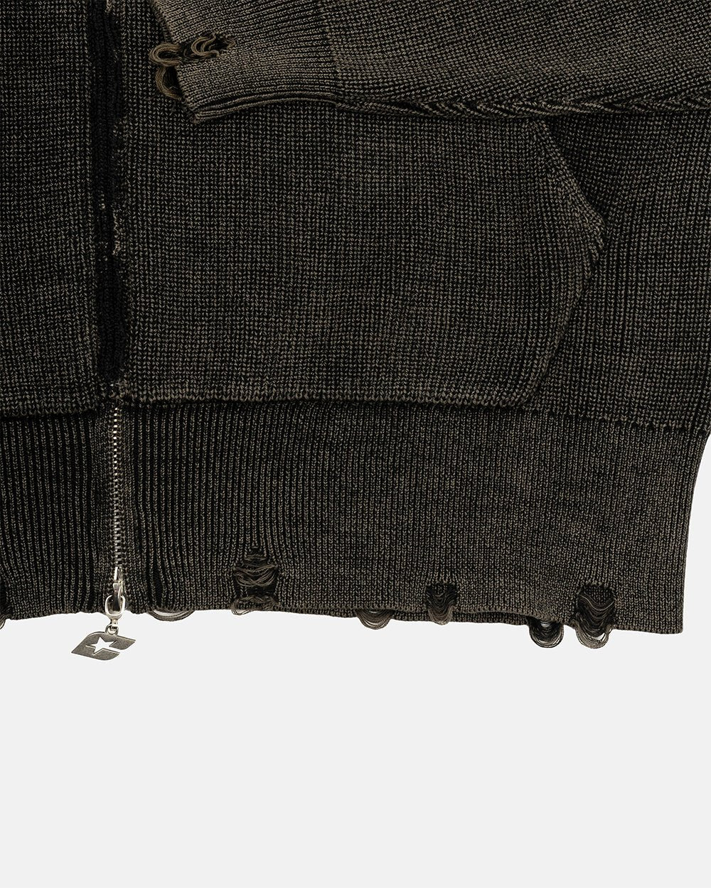 DISTRESS CURVED ZIP KNIT BLACK - Image 8