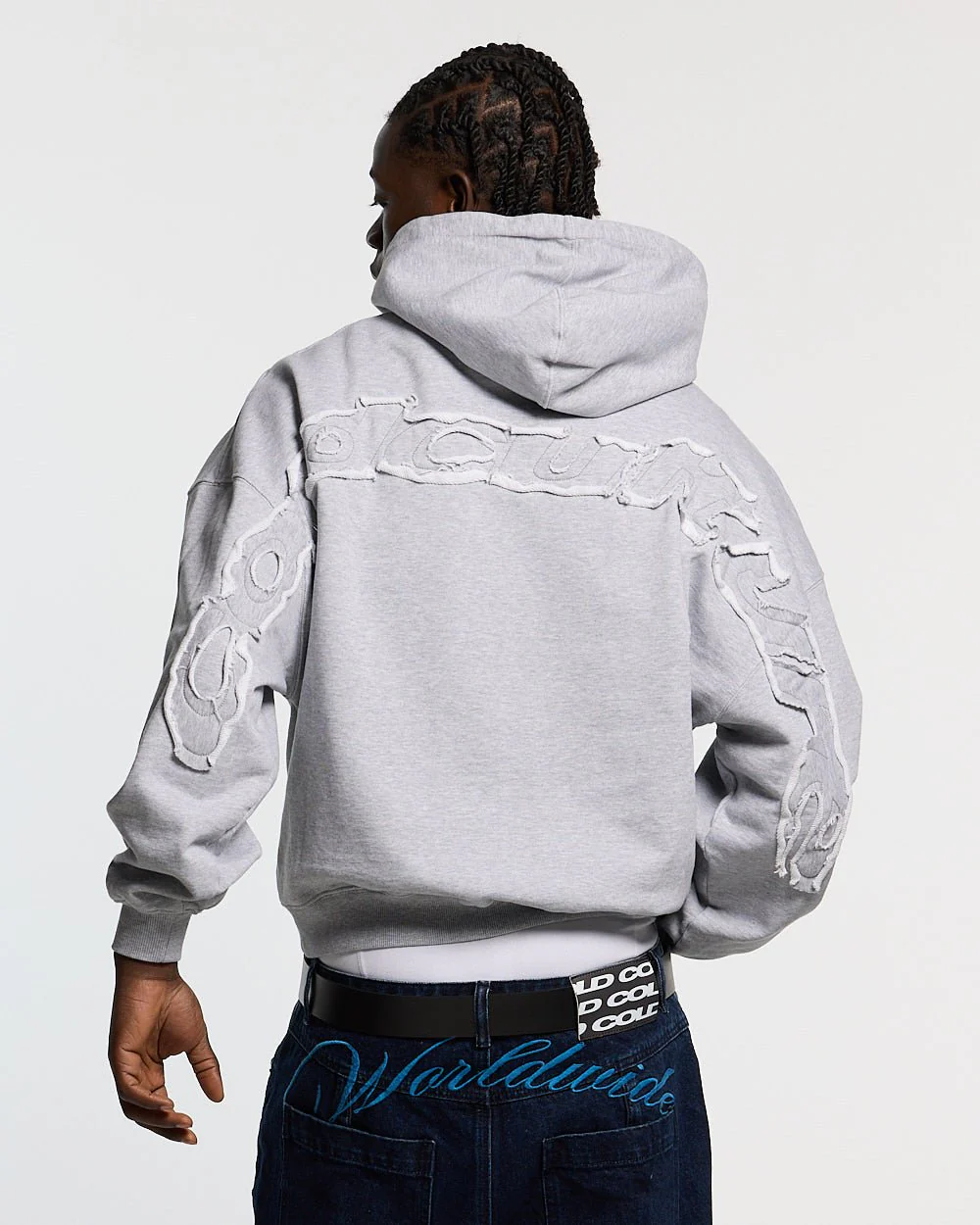 DISTRESS CURVED HOODIE LIGHT GREY
