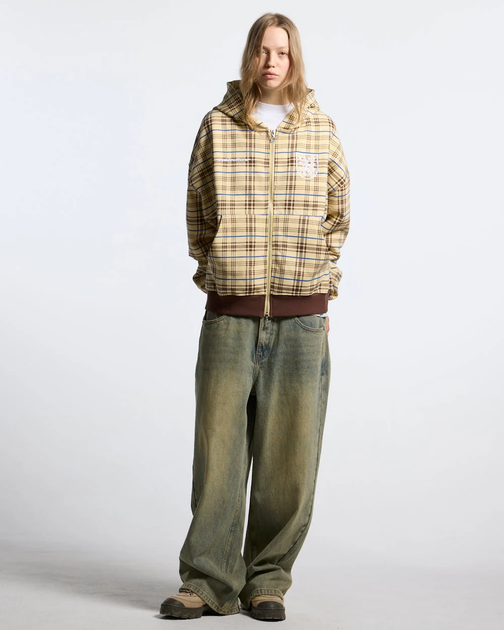 GRID ZIP HOODIE YELLOW & BROWN - Image 5