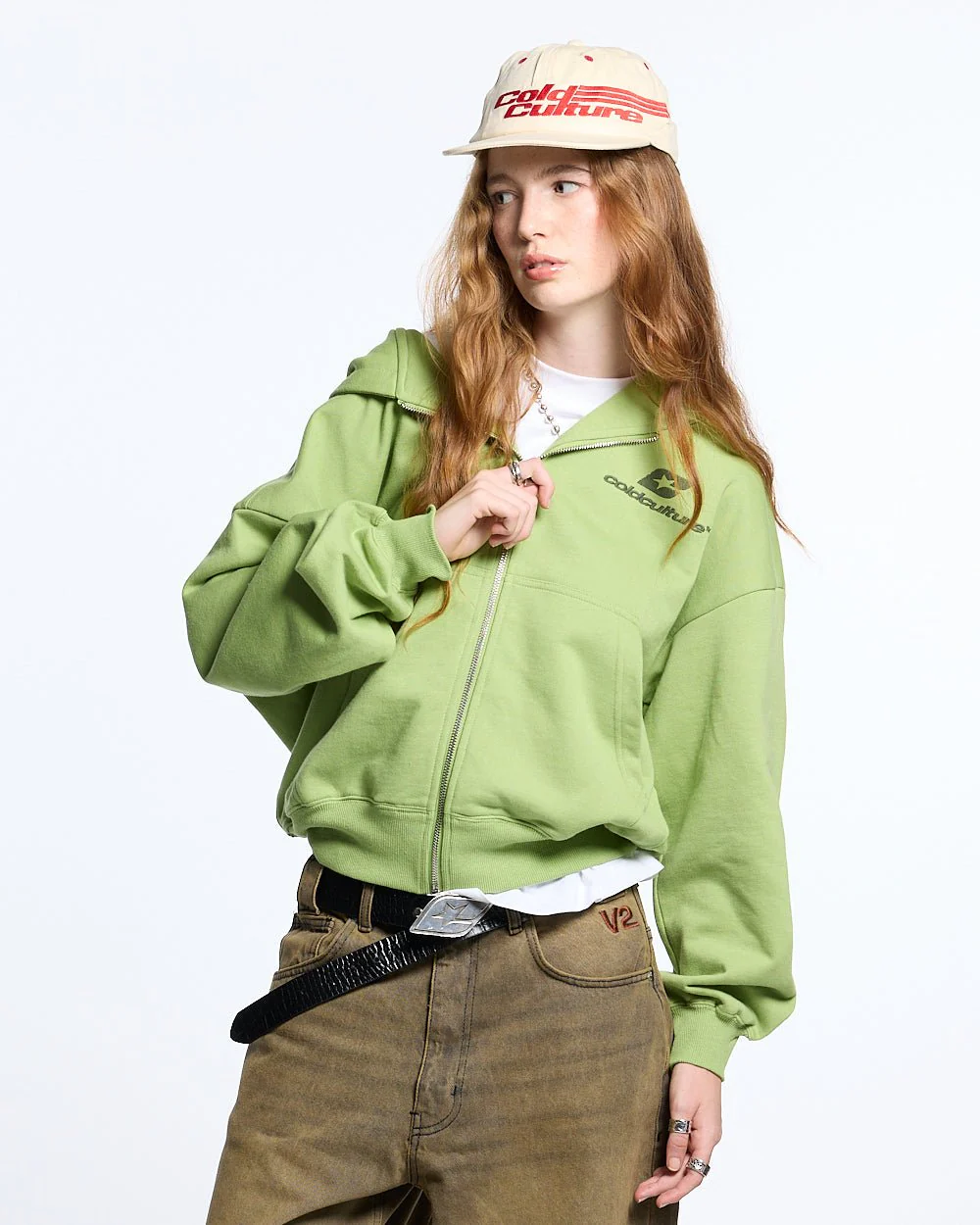 CURVED ZIP HOODIE GREEN - Image 6