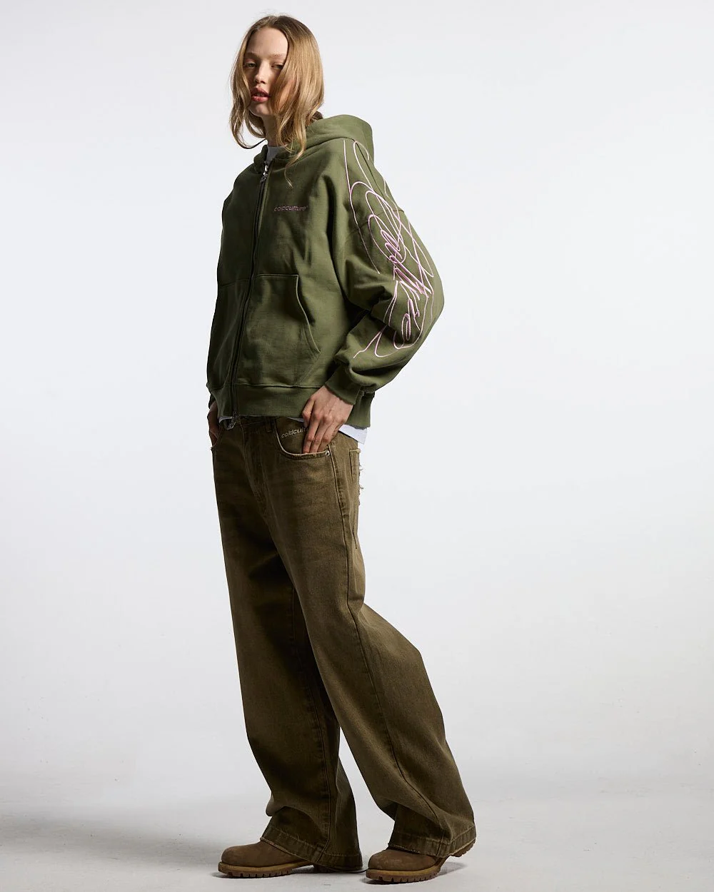 NEW SCRIPT ZIP HOODIE GREEN & PINK - Image 6